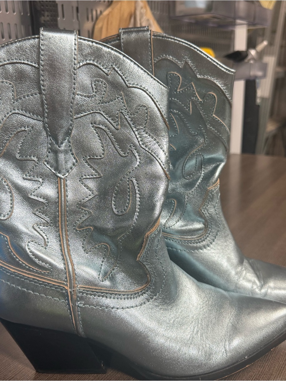Dolce Vita Metallic Blue Western Heeled Boots